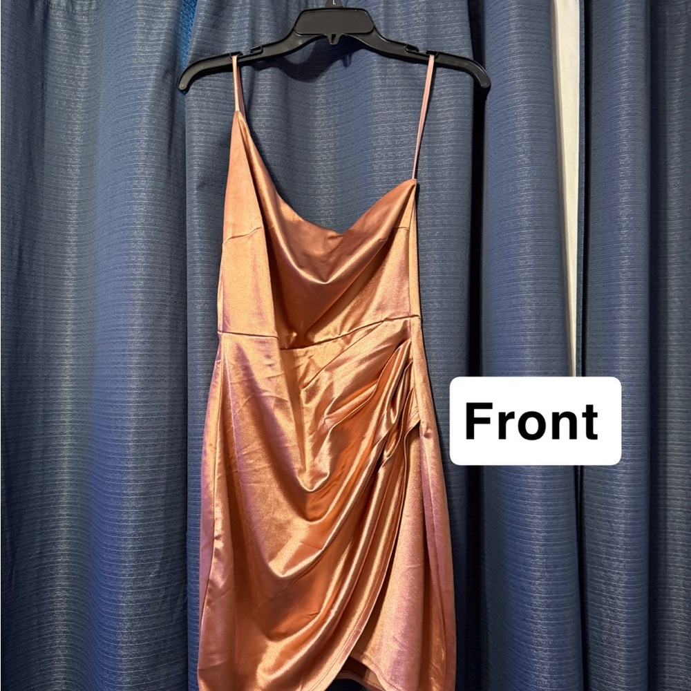 Windsor Satin Mini Dress in Shimmering Copper